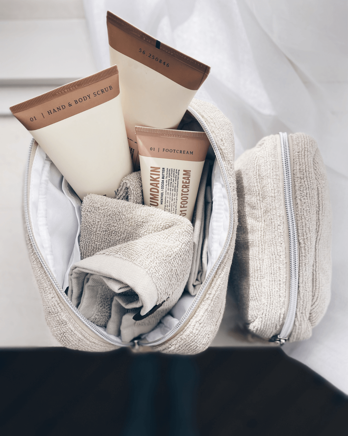 Makuptaske, toilettaske, makeuppung, Humdakin, frotté, light stone,