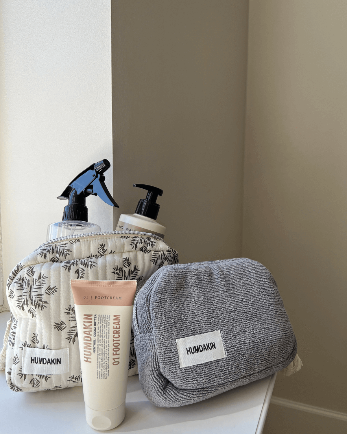 Toilettaske, print, Humdakin, hvid, kosmetiktaske, creme, bomuld,