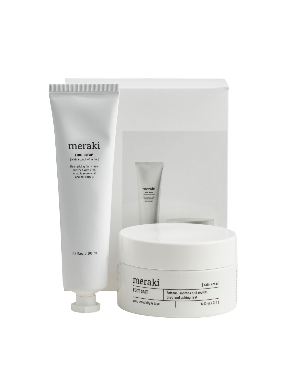 Footspa, meraki, badesalt, fodcreme, fodplejekit, gaveæske