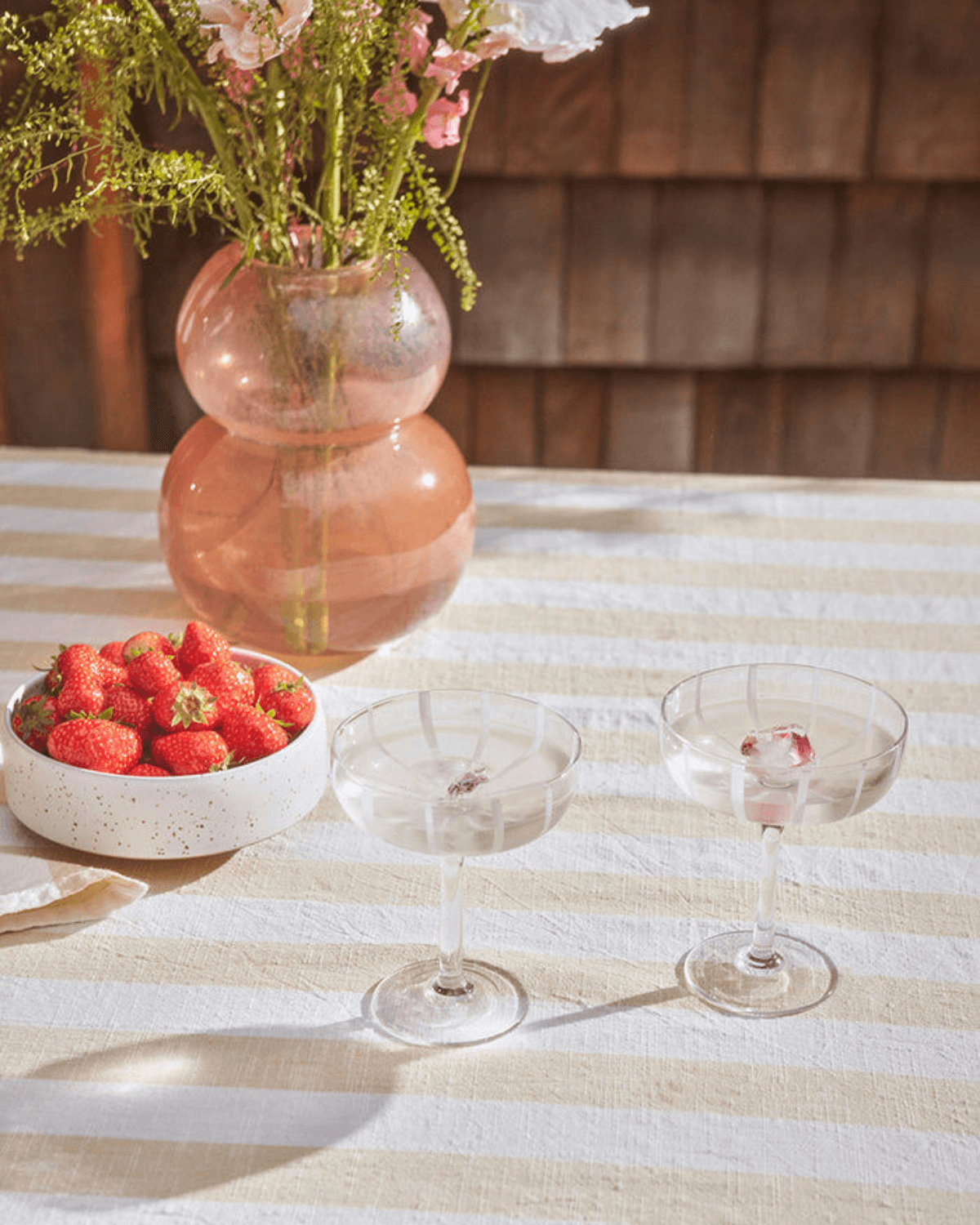 Mizu coupeglas sæt af to, klar glas skål med håndlavede stribe