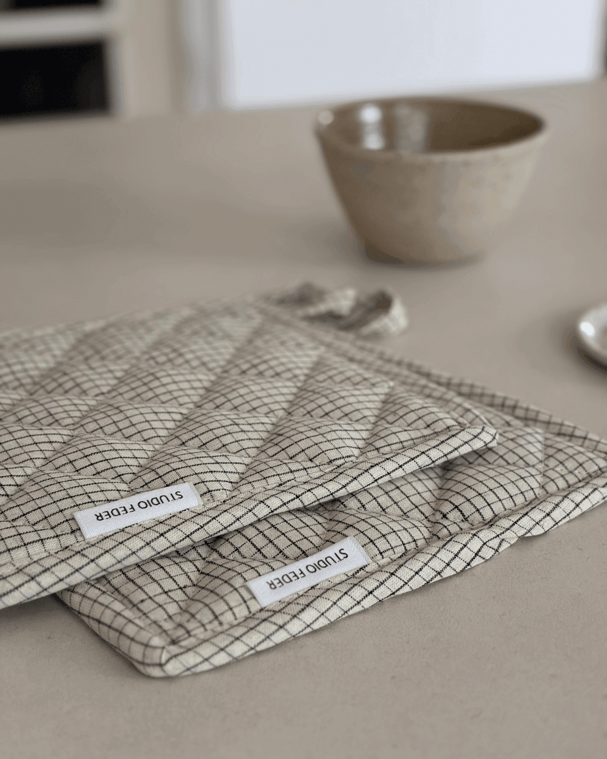 Grydelapper, Ada, Creme Black Plaid