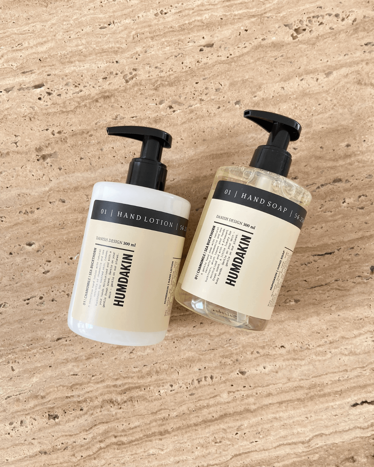 sæt med håndcreme og håndsæbe med plejende kamille og havtorn fra Humdakin