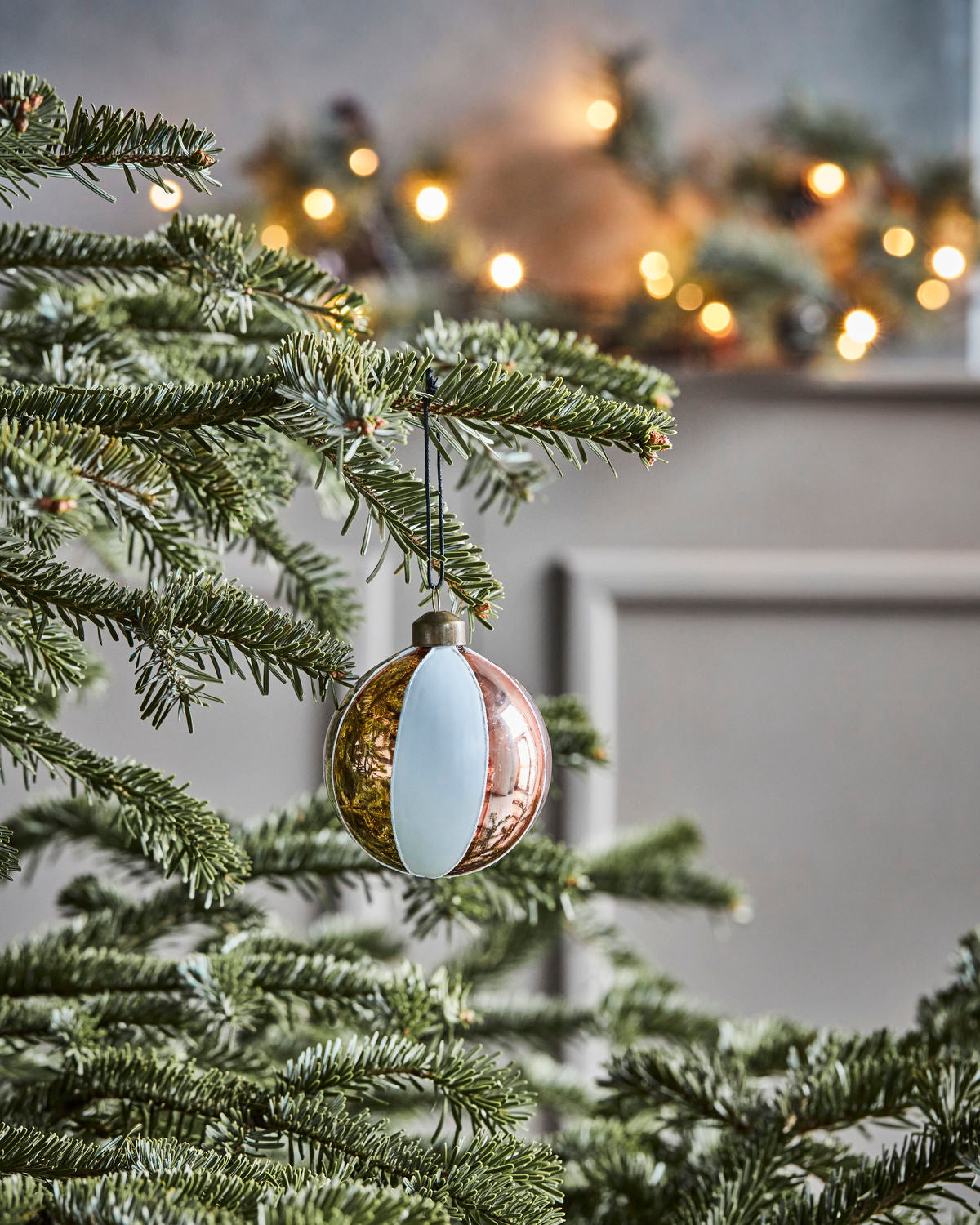 Julekugle, rosa, hvid, guld, blis, 8 cm, julepynt, juletræspynt, House Doctor