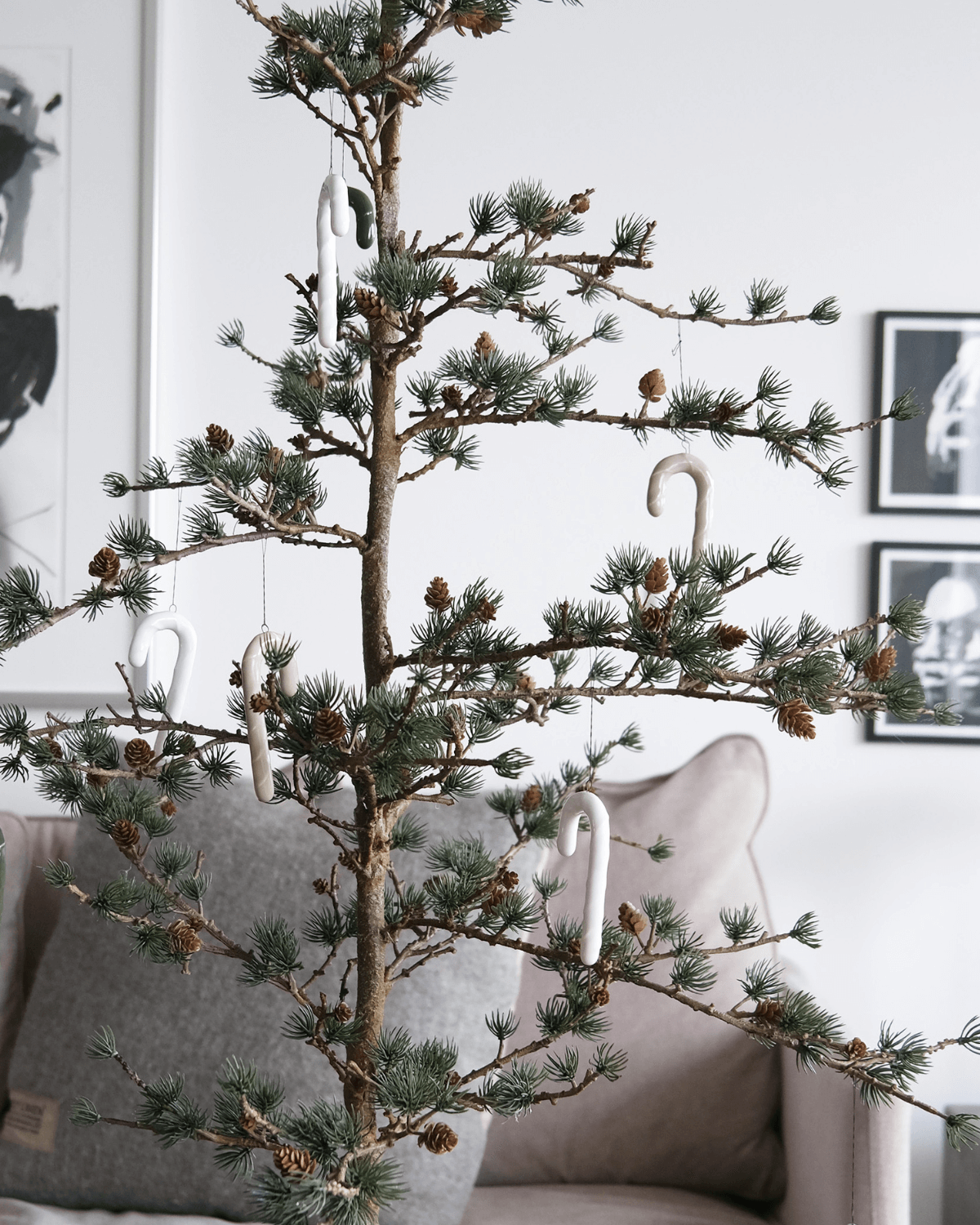 Julepynt, keramikpynt, sand, hvid, candy cane, slikstok, oohhx