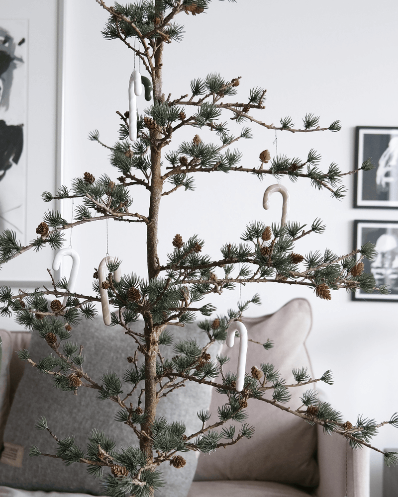 Julepynt, keramikpynt, sand, hvid, candy cane, slikstok, oohhx