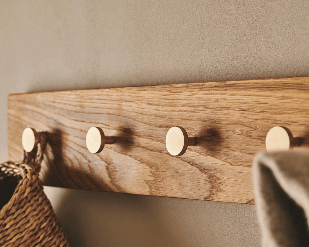 Knagerække, Oak, Messing - 70 cm