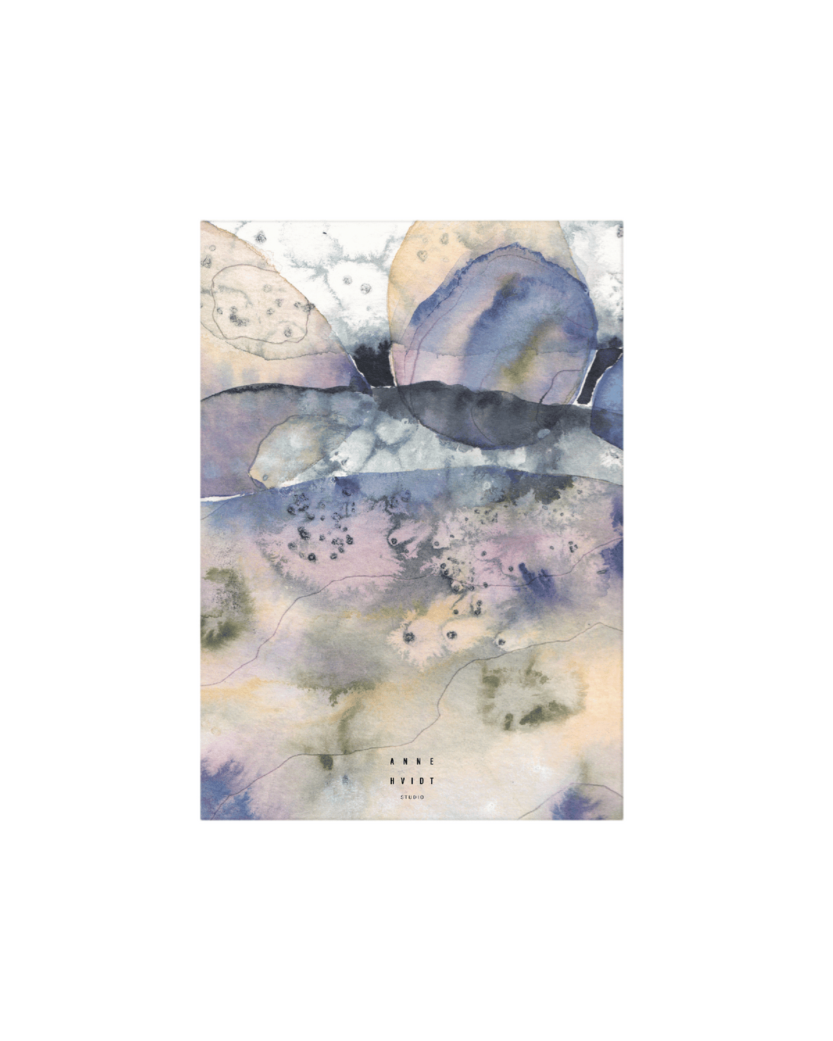 A5 kunstkort med abstrakte elementer  pastel farver, malede med vandfarve. 