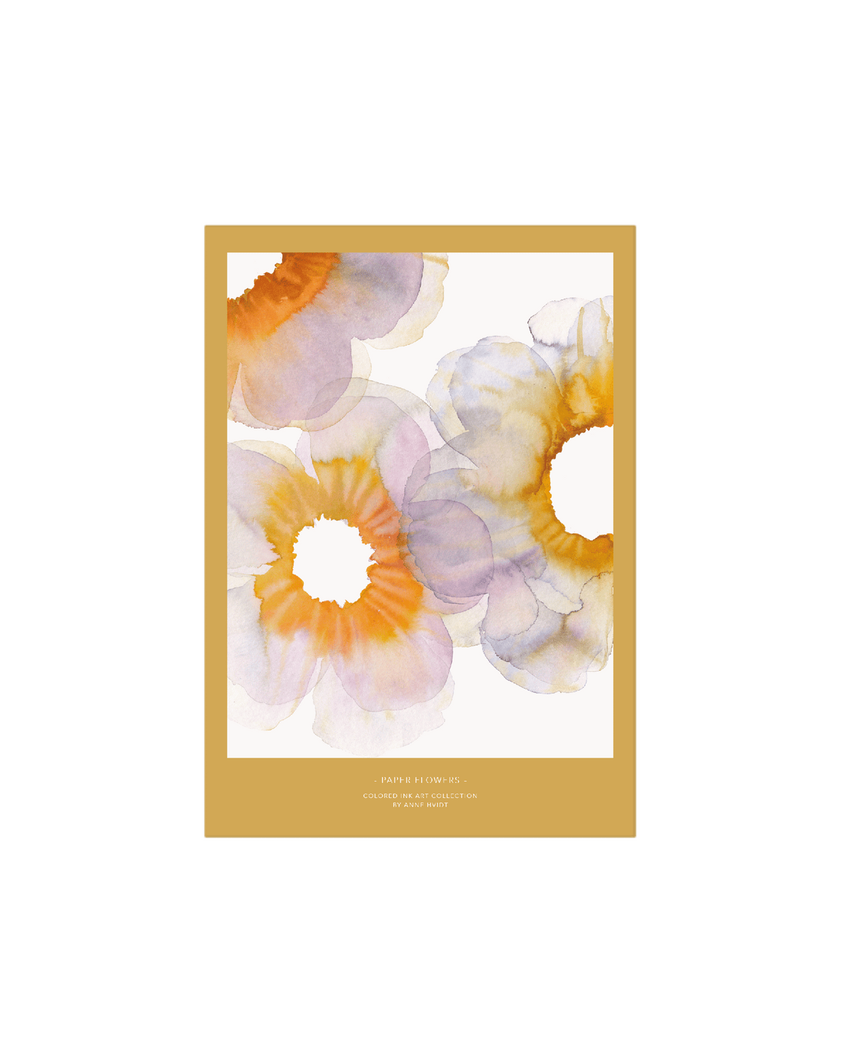 Kunstkort med malede blomster motiver i sarte lilla og orange farver.