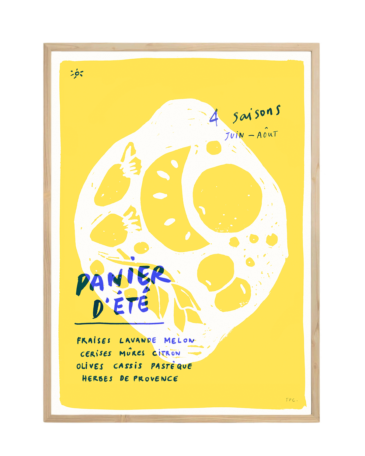 Abstrakt plakat i gul, blå og hvid fra The Poster Club med nordisk udtryk