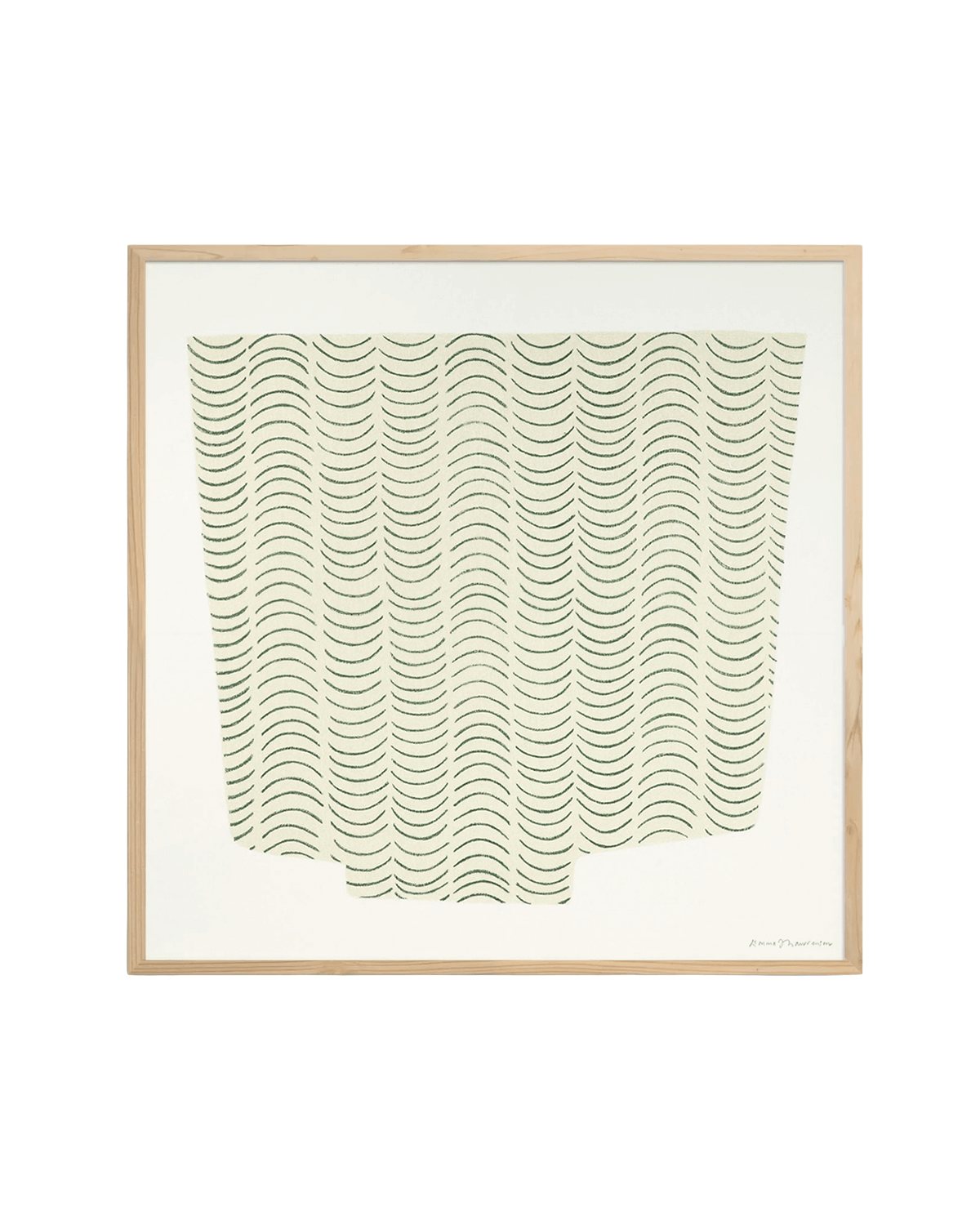 Abstrakt kunsttryk Something to Keep med gentagne, bølgende grønne linjer, der danner et roligt og grafisk mønster med et moderne, minimalistisk udtryk fra The poster club