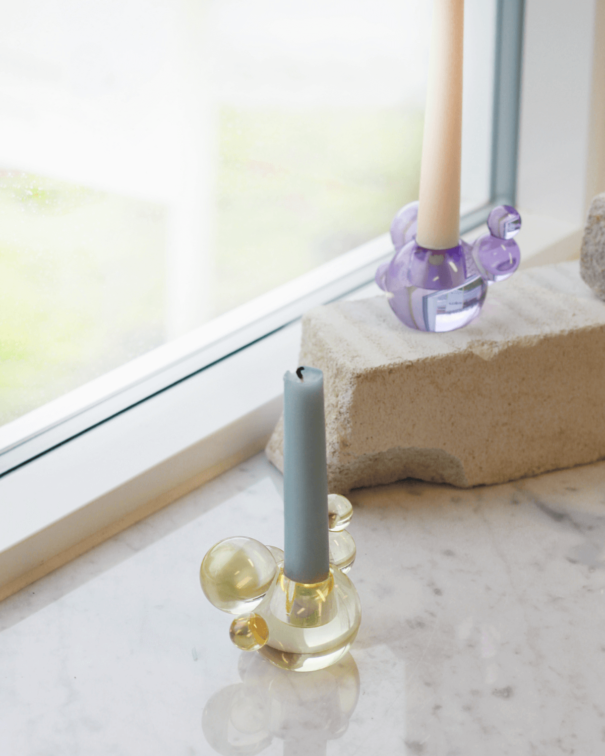 Lysegul lysestage, glas lysestage, Stences, Bubble