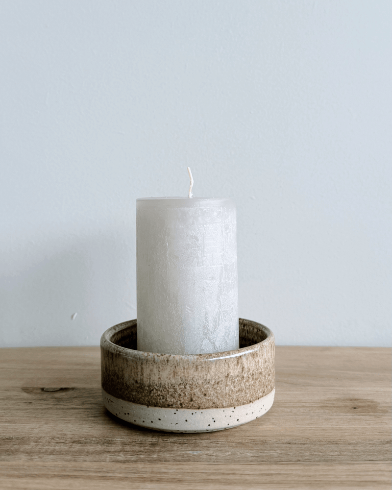 mini keramik skål der passer til lys og snacks, creme, brun