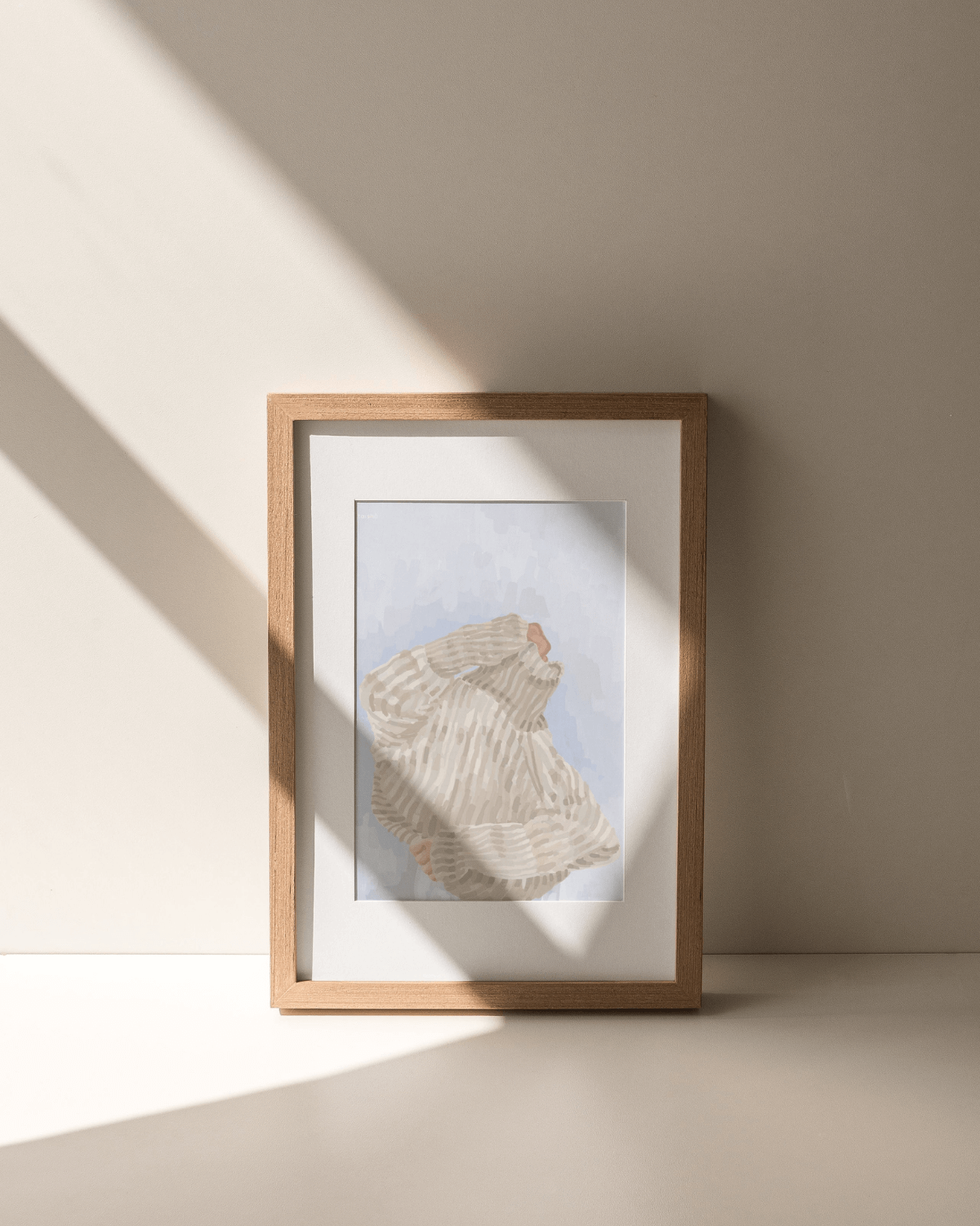 Strokes and Stitches #2 kunsttryk i blå og beige farver fra Taisho passepartout og ramme.