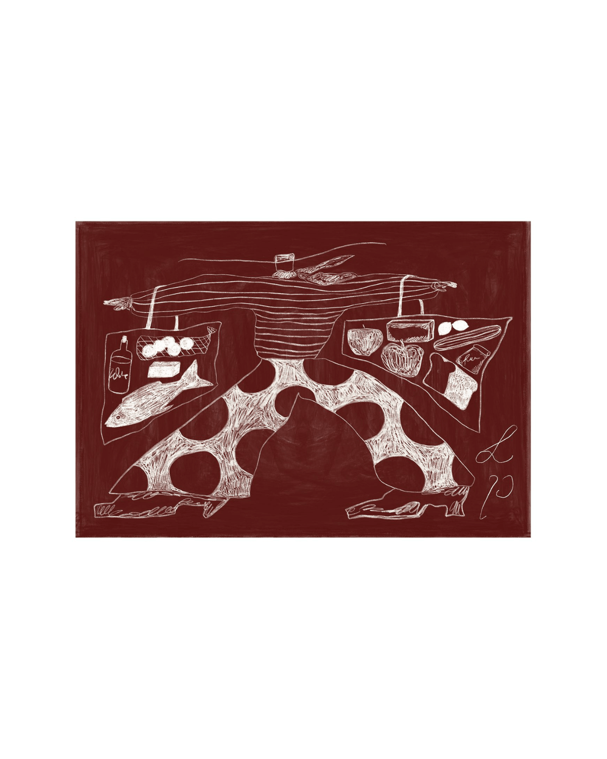 Sam Shopping plakat i hvid og bordeaux 