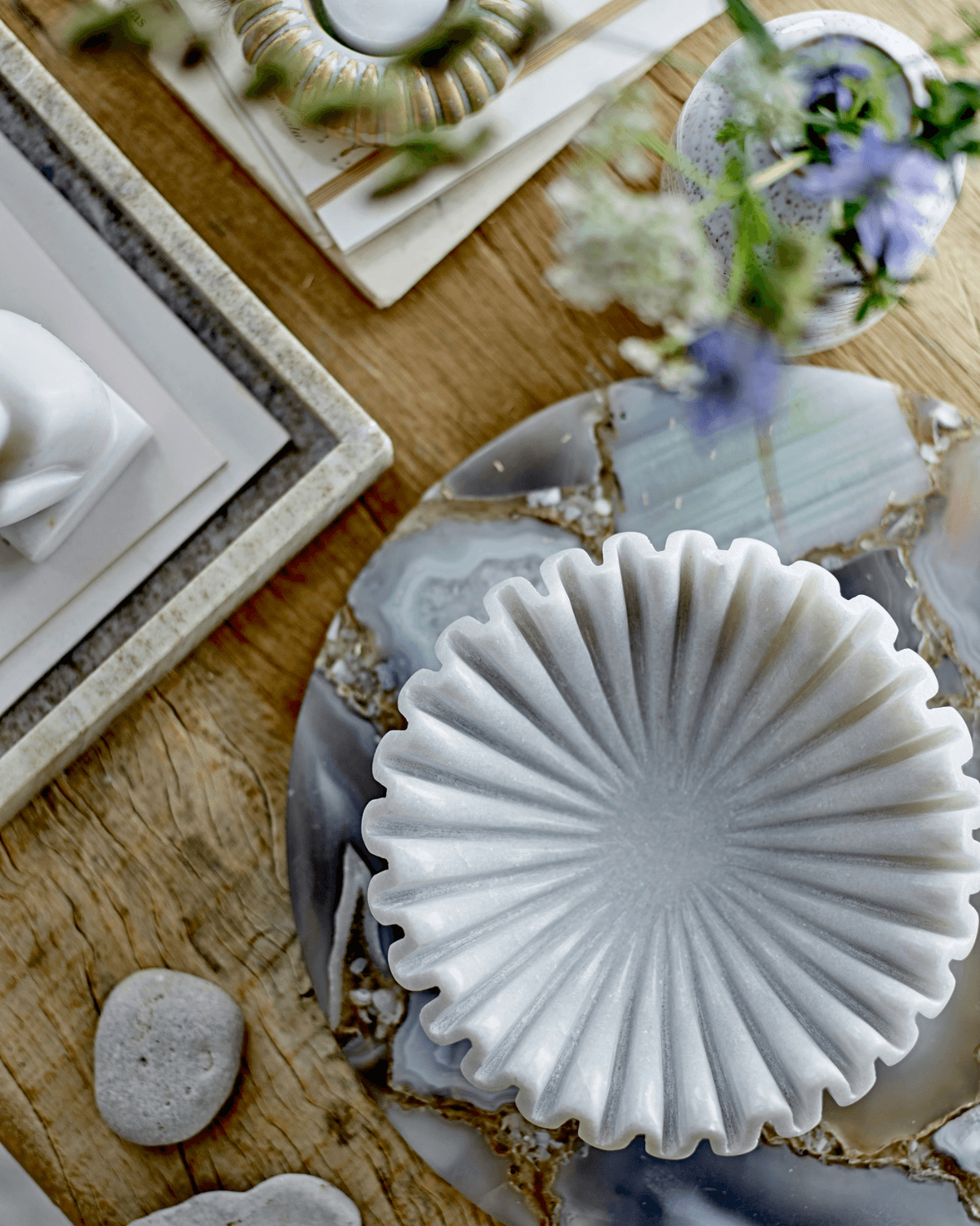 Harmonia skål hvid marmor Bloomingville elegant udskåret design