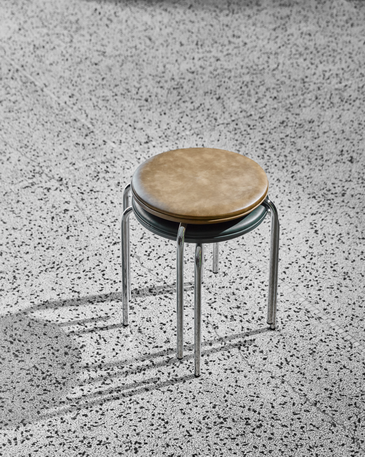 stabelbar, skamler, skammel, kakifarvet betræk,