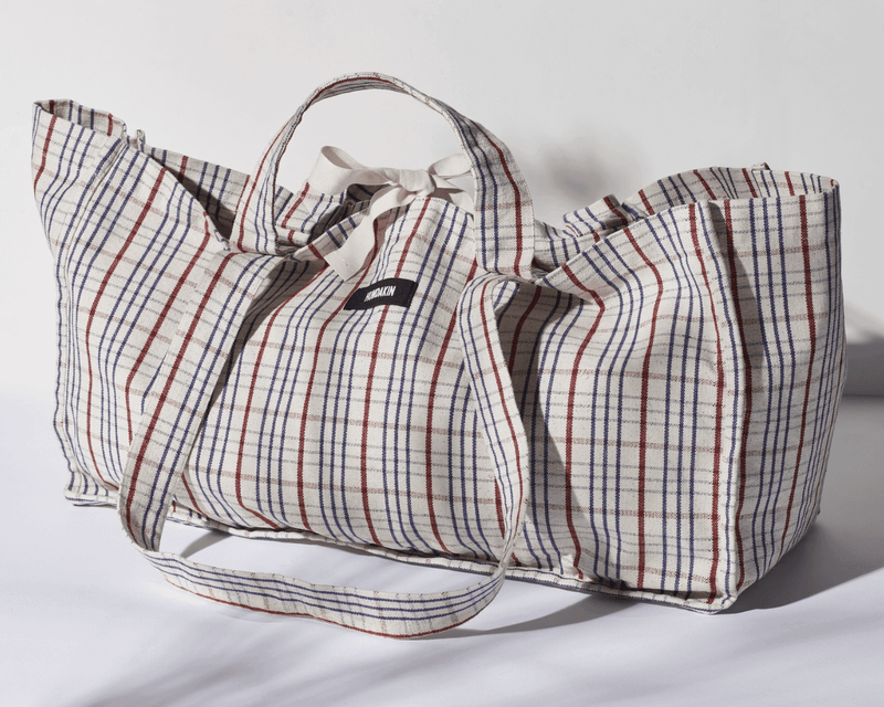 Tote bag, Shopper, rød, bå, Ternet, Canvas, Bomuld, Humdakin