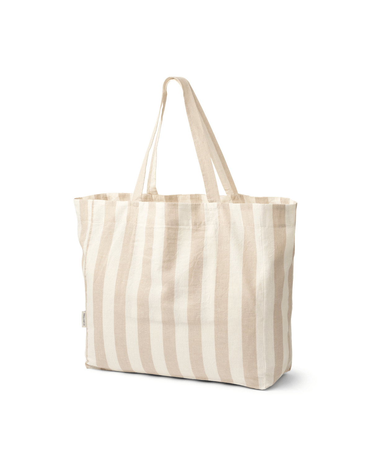 Stribede tote bag fra Studio Feder i hvid og beige