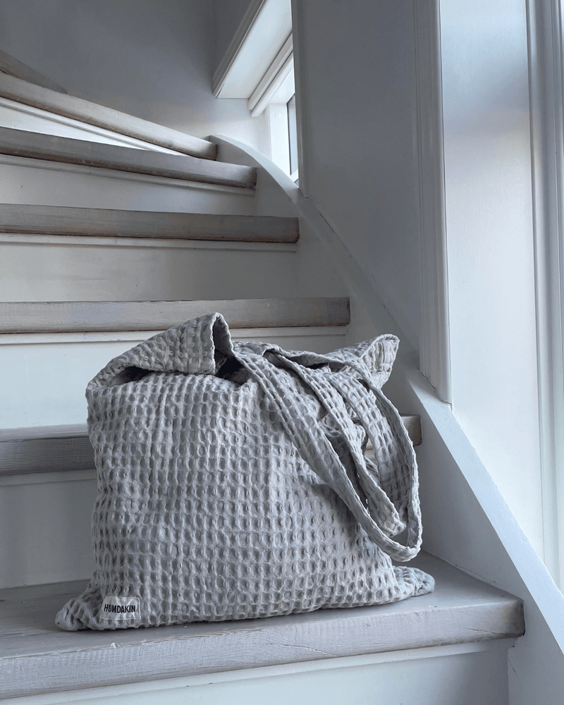 Tote bag, waffle, light stone, lys grå, mulepose