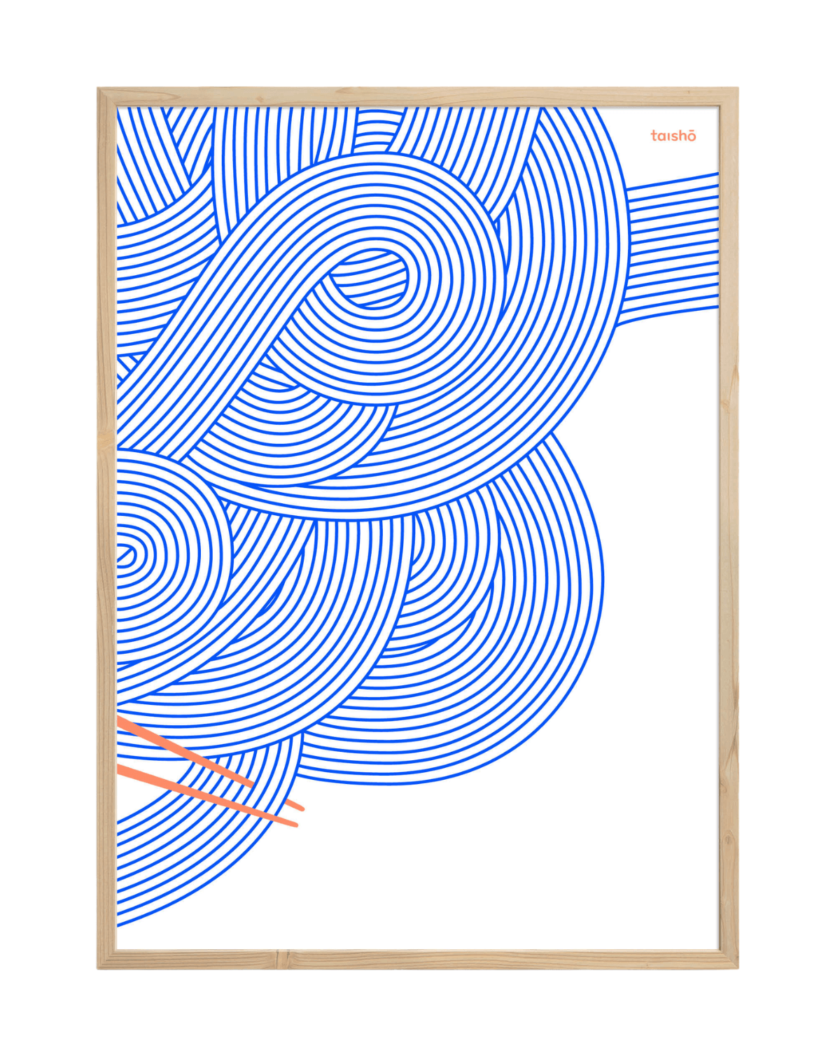 Udon 2, kunsttryk med blåt nudel motiv på hvid baggrund fra taisho. til dig der ønsker et japansk aftryk i din bolig. 