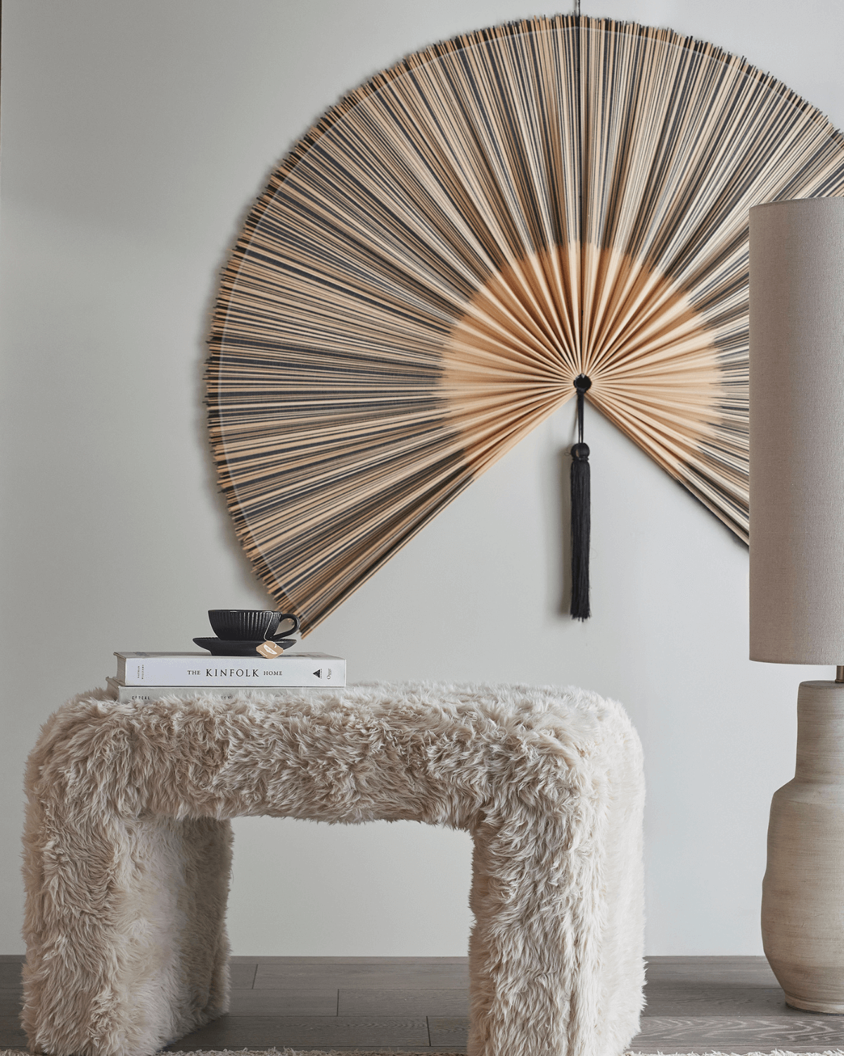 Bloomingville Jaime bambusvifte L145 H110 cm, vægdekoration med sort ophængssnor