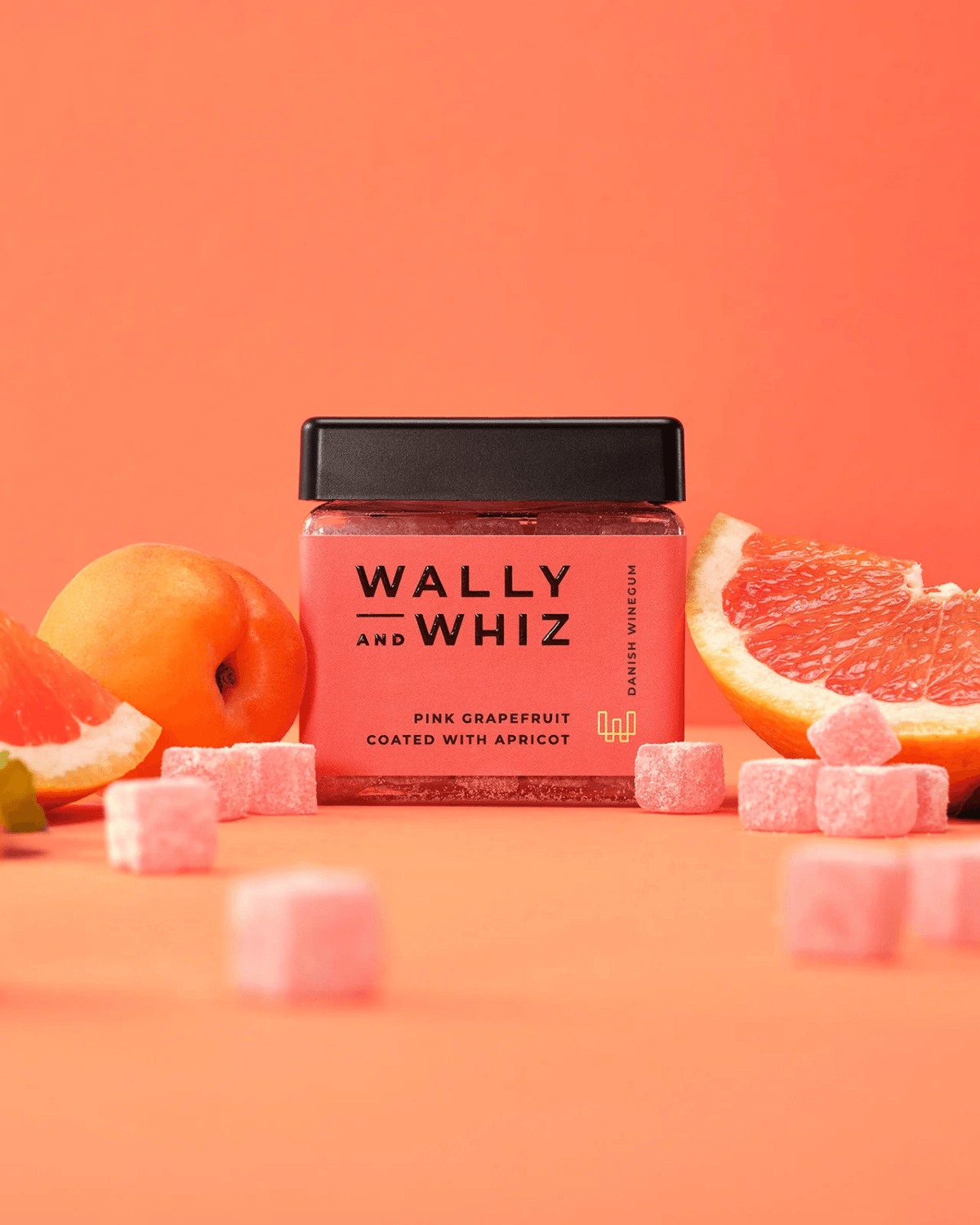 Veganske vingummer fra Wally and whiz med pink grapefrugt og abrikos
